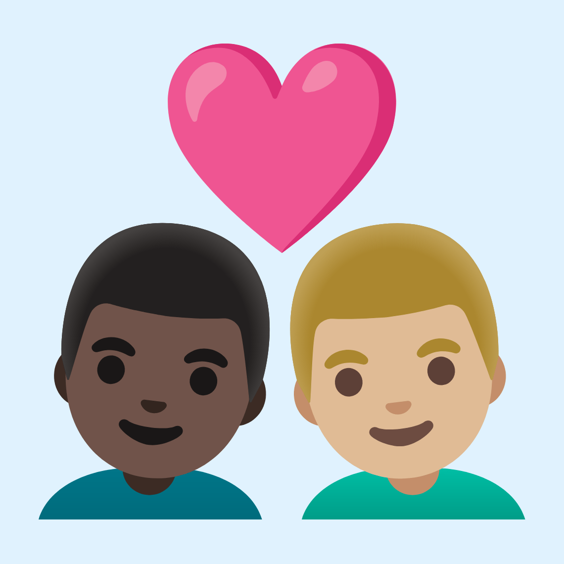π¨πΏββ€οΈβπ¨πΌ Couple with heart: man, man, dark skin tone, medium-light skin tone