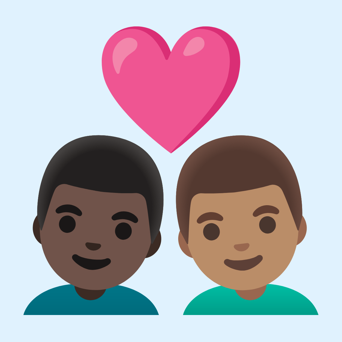 π¨πΏββ€οΈβπ¨π½ Couple with heart: man, man, dark skin tone, medium skin tone