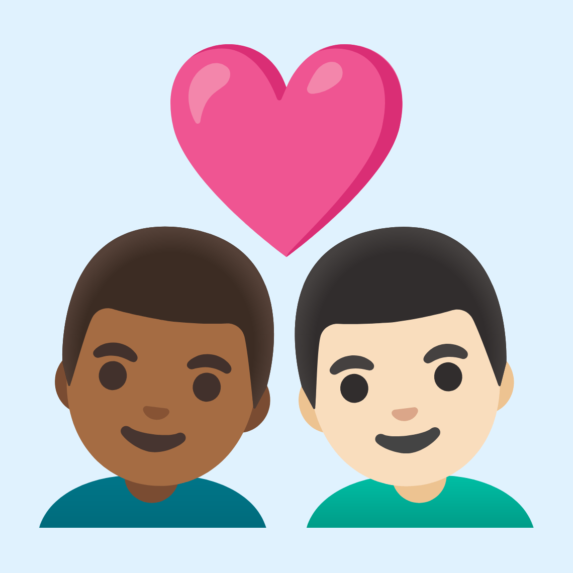 π¨πΎββ€οΈβπ¨π» Couple with heart: man, man, medium-dark skin tone, light skin tone