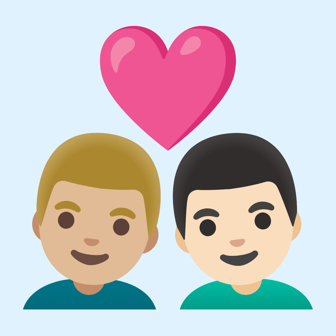 π¨πΌββ€οΈβπ¨π» Couple with heart: man, man, medium-light skin tone, light skin tone