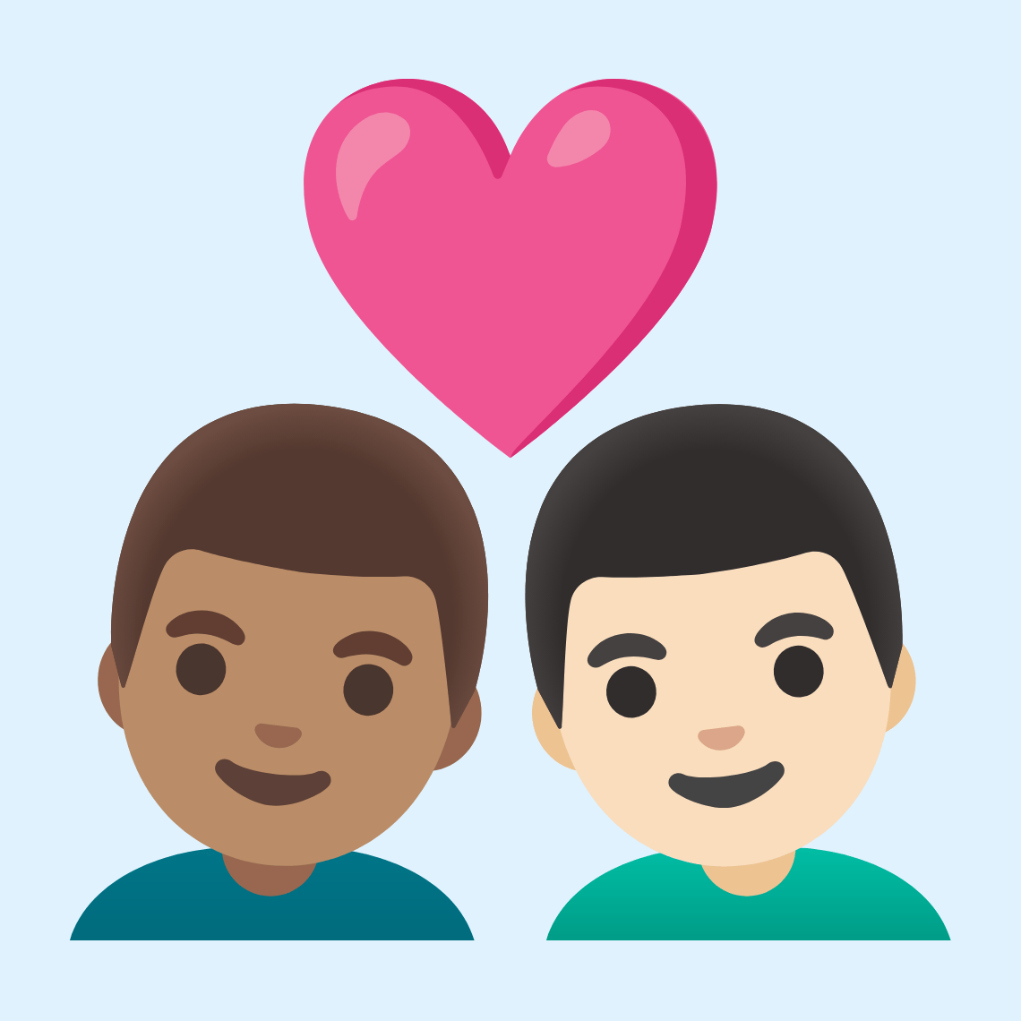 π¨π½ββ€οΈβπ¨π» Couple with heart: man, man, medium skin tone, light skin tone