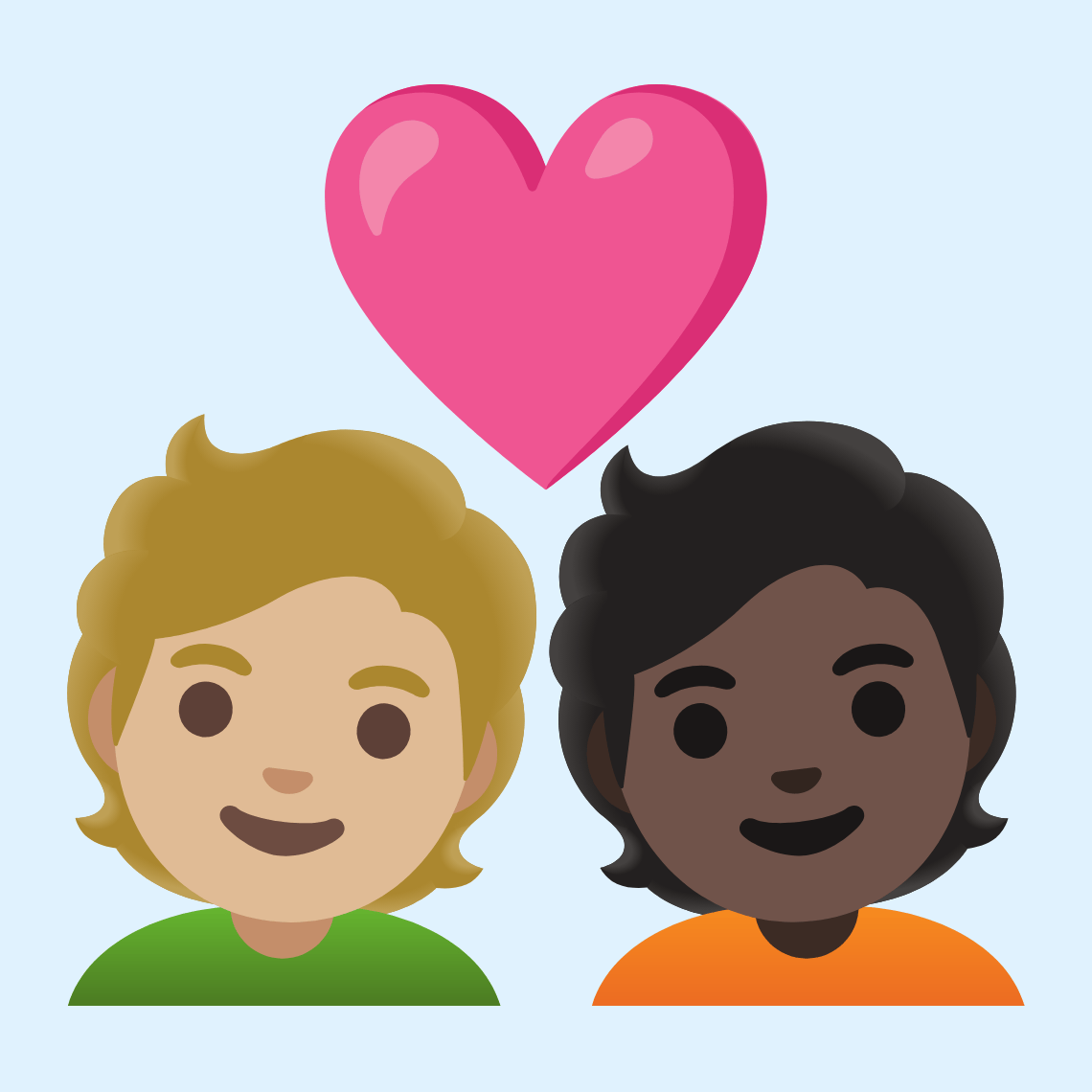 π§πΌββ€οΈβπ§πΏ Couple with heart: person, person, medium-light skin tone, dark skin tone