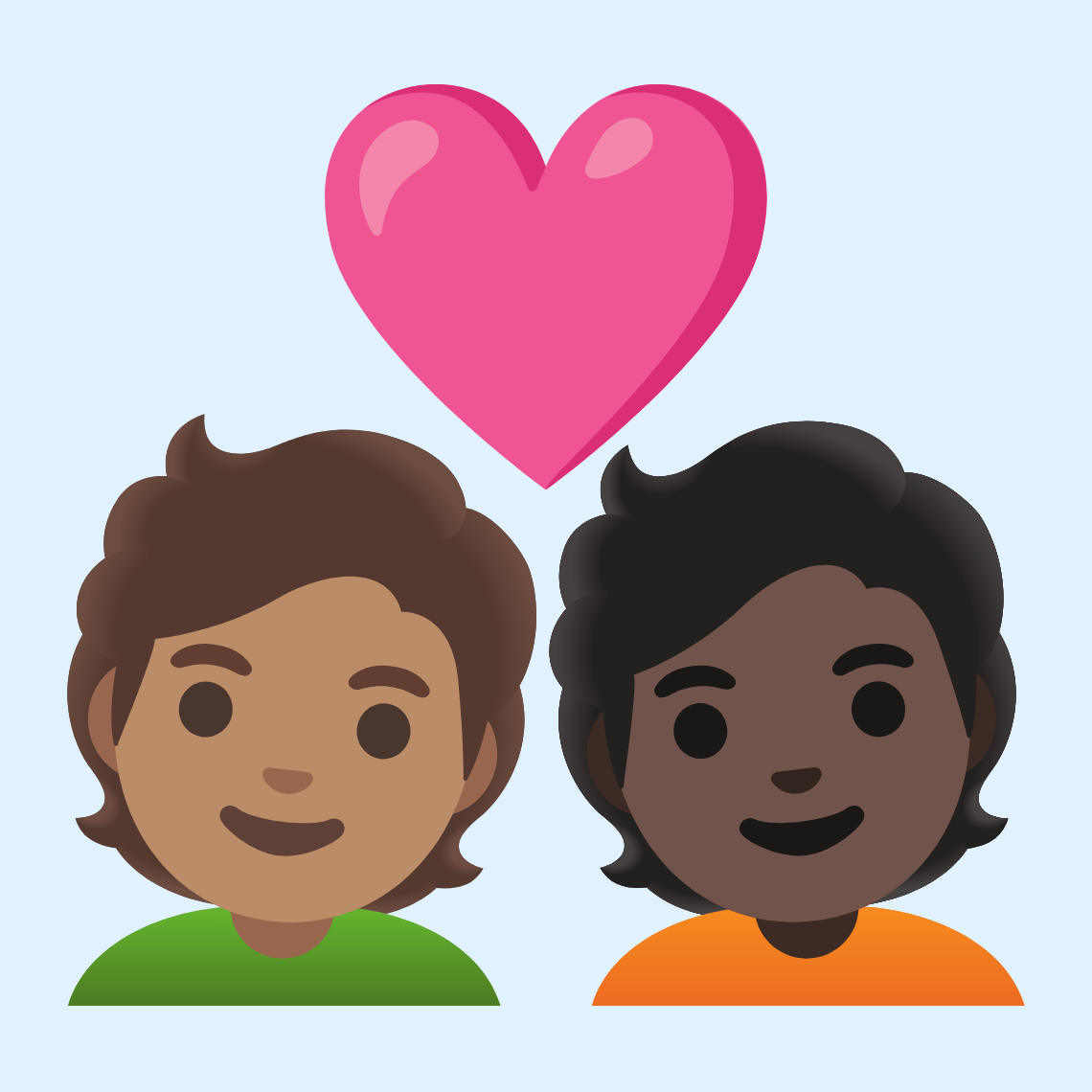 π§π½ββ€οΈβπ§πΏ Couple with heart: person, person, medium skin tone, dark skin tone
