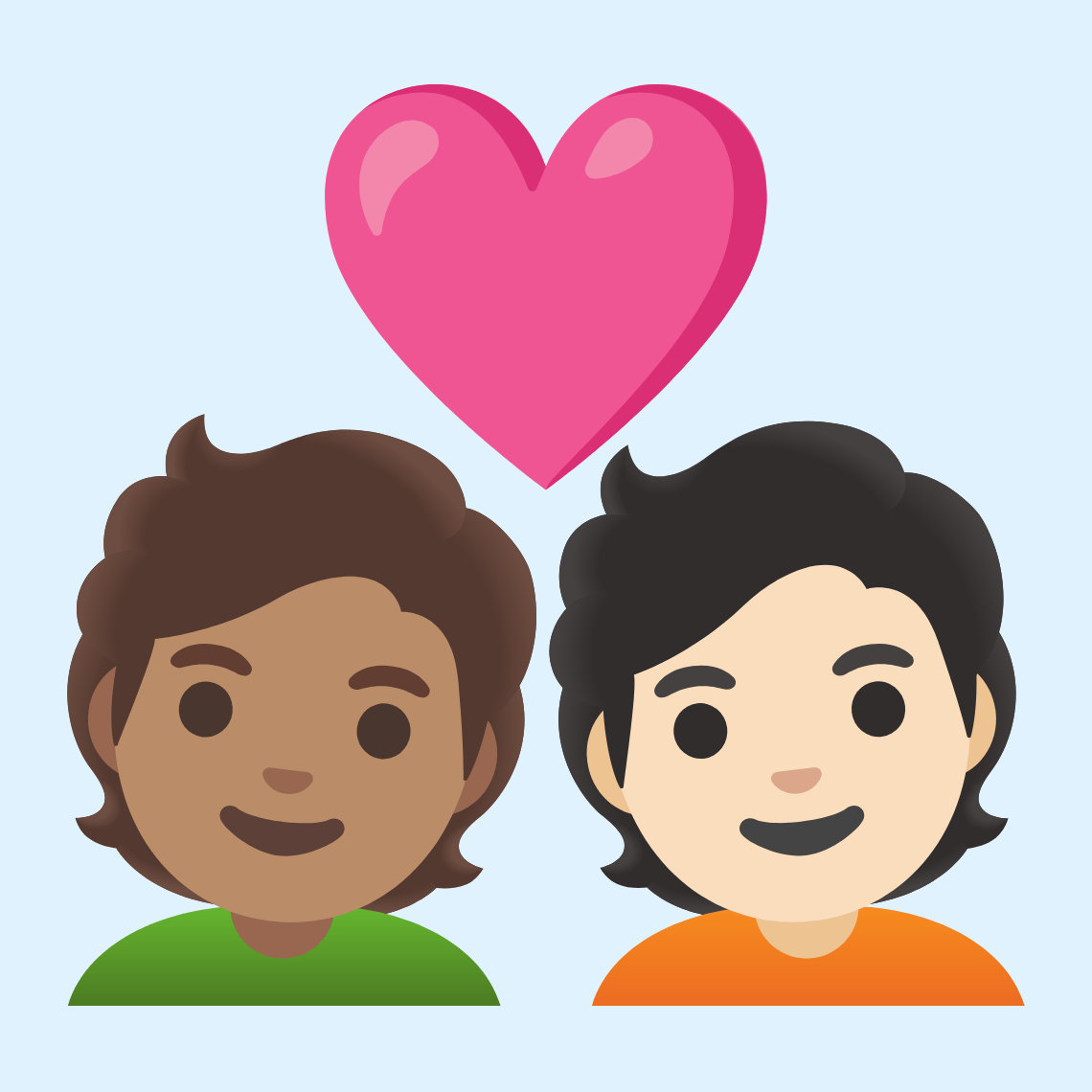 π§π½ββ€οΈβπ§π» Couple with heart: person, person, medium skin tone, light skin tone