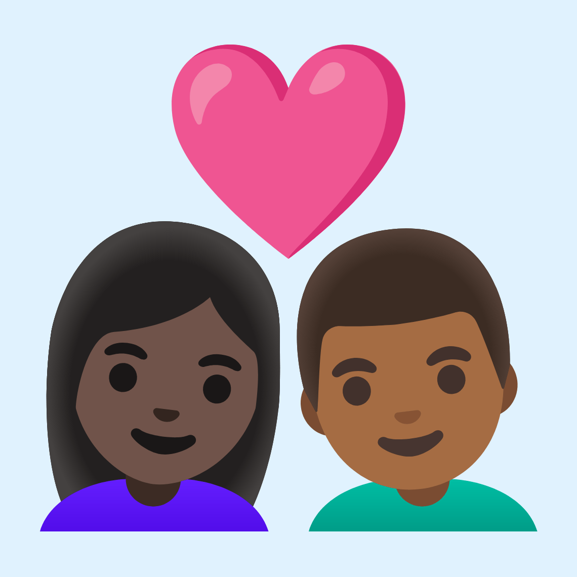 π©πΏββ€οΈβπ¨πΎ Couple with heart: woman, man, dark skin tone, medium-dark skin tone