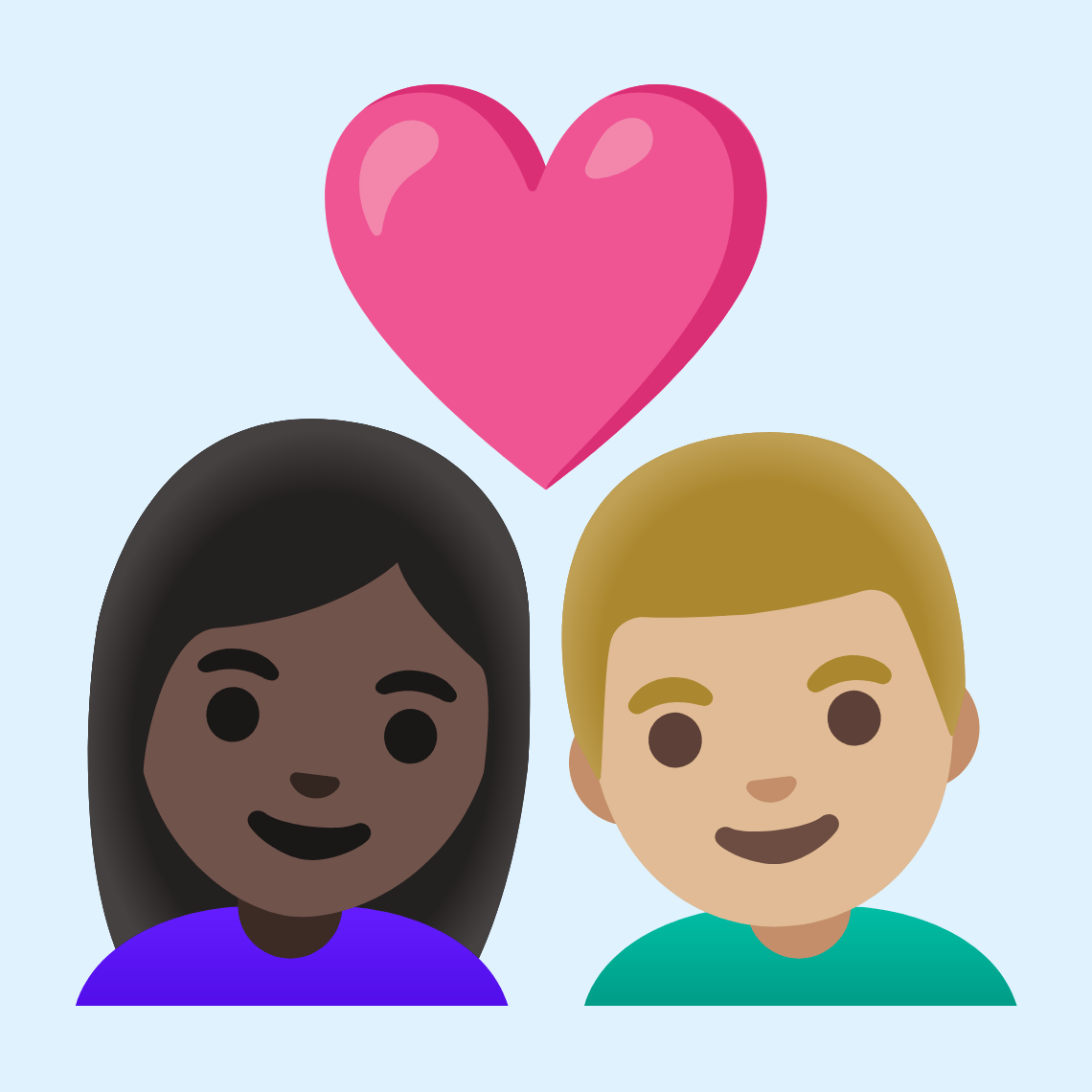 π©πΏββ€οΈβπ¨πΌ Couple with heart: woman, man, dark skin tone, medium-light skin tone