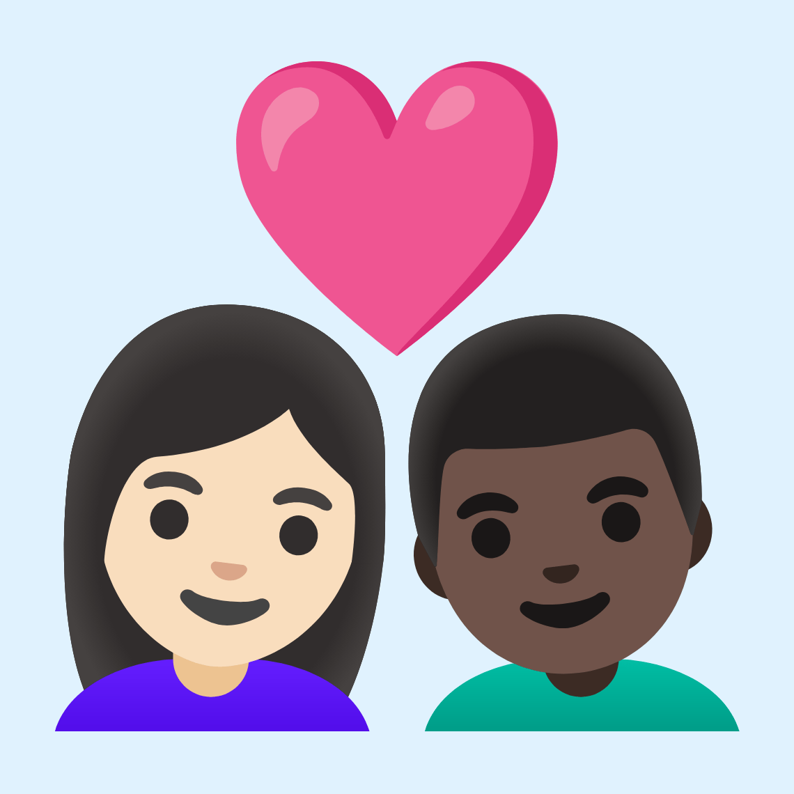 π©π»ββ€οΈβπ¨πΏ Couple with heart: woman, man, light skin tone, dark skin tone