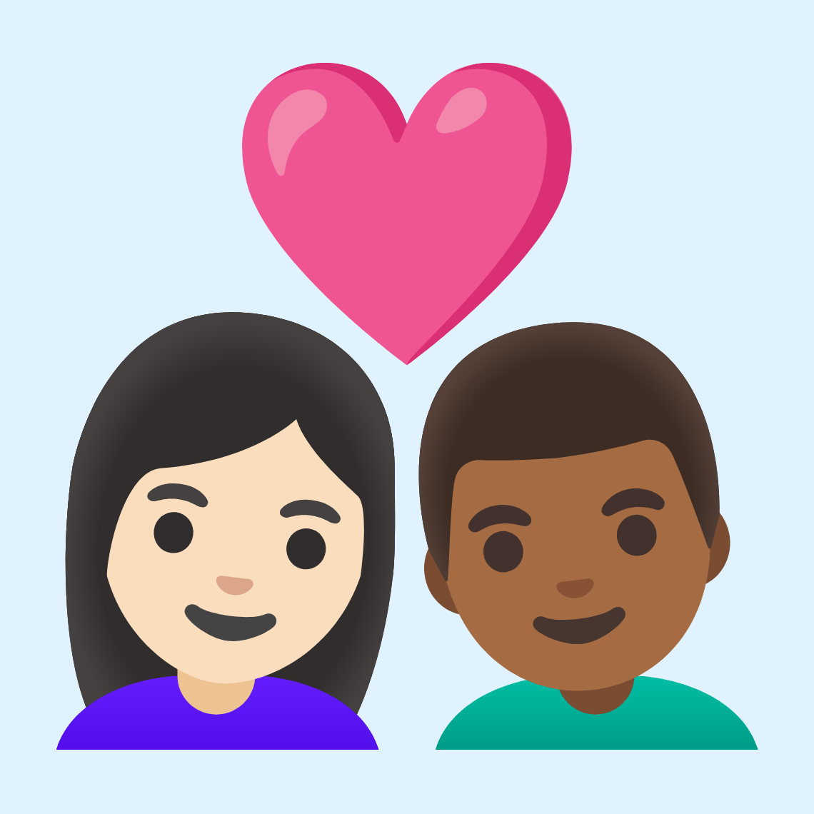 π©π»ββ€οΈβπ¨πΎ Couple with heart: woman, man, light skin tone, medium-dark skin tone