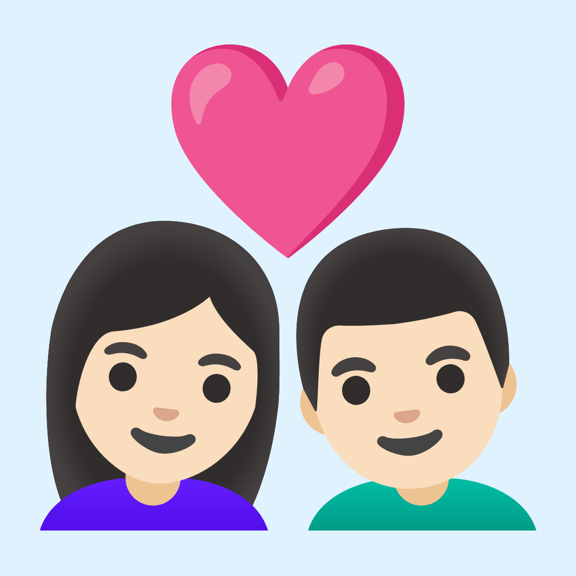 π©π»ββ€οΈβπ¨π» Couple with heart: woman, man, light skin tone