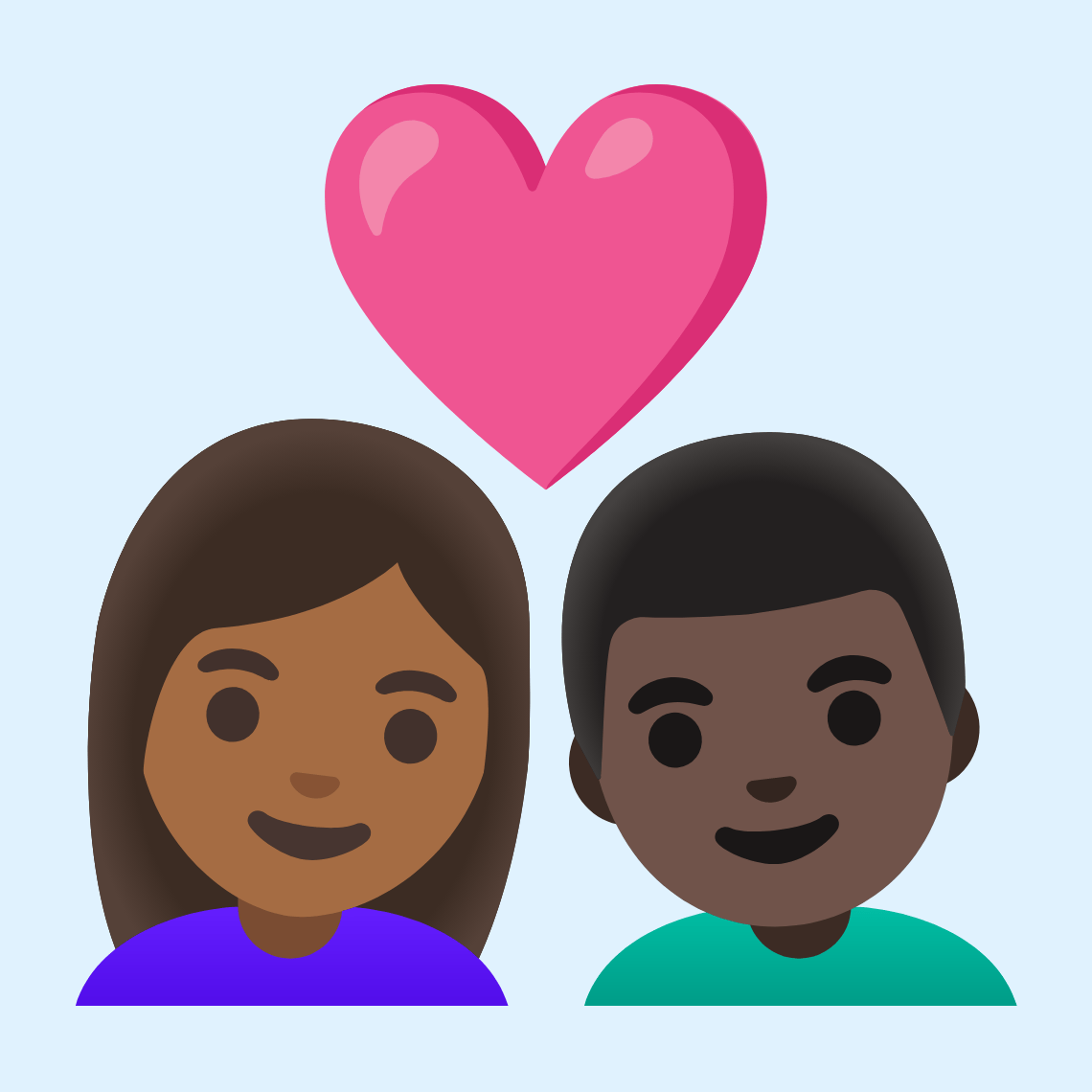 π©πΎββ€οΈβπ¨πΏ Couple with heart: woman, man, medium-dark skin tone, dark skin tone