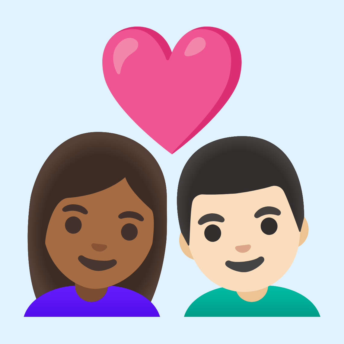 π©πΎββ€οΈβπ¨π» Couple with heart: woman, man, medium-dark skin tone, light skin tone