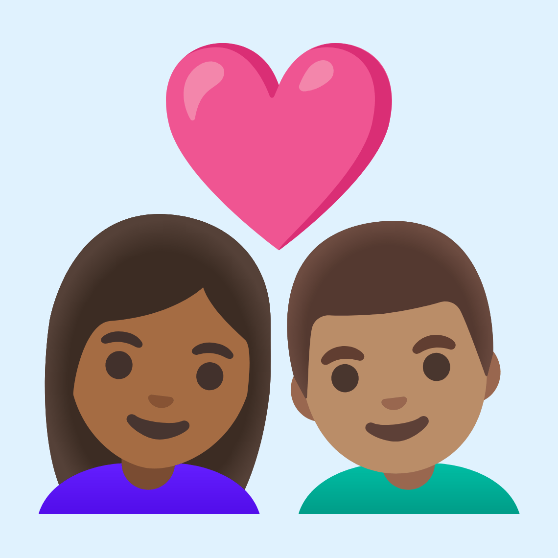 π©πΎββ€οΈβπ¨π½ Couple with heart: woman, man, medium-dark skin tone, medium skin tone