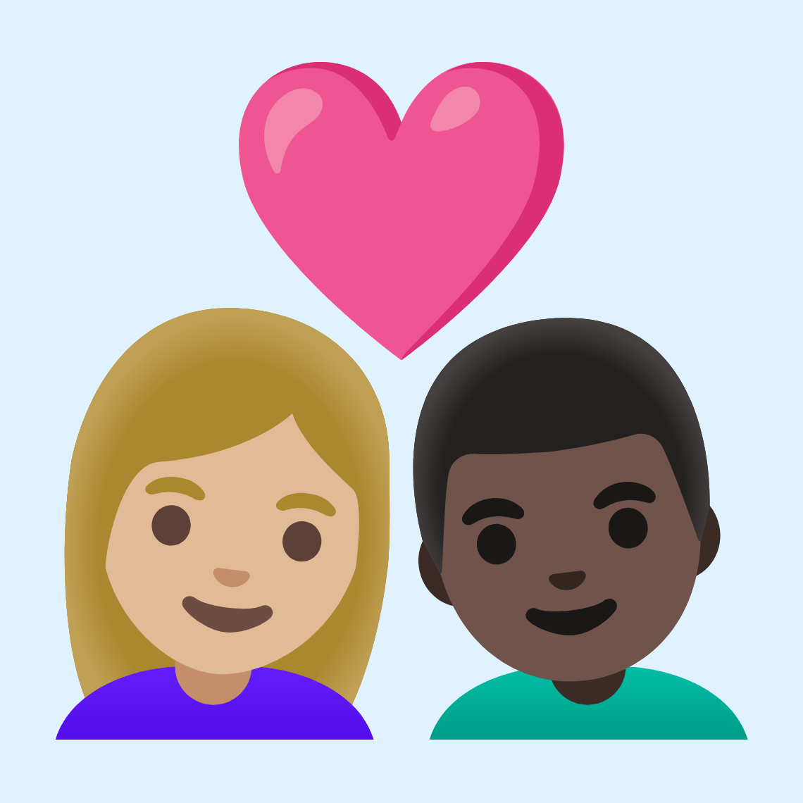 π©πΌββ€οΈβπ¨πΏ Couple with heart: woman, man, medium-light skin tone, dark skin tone