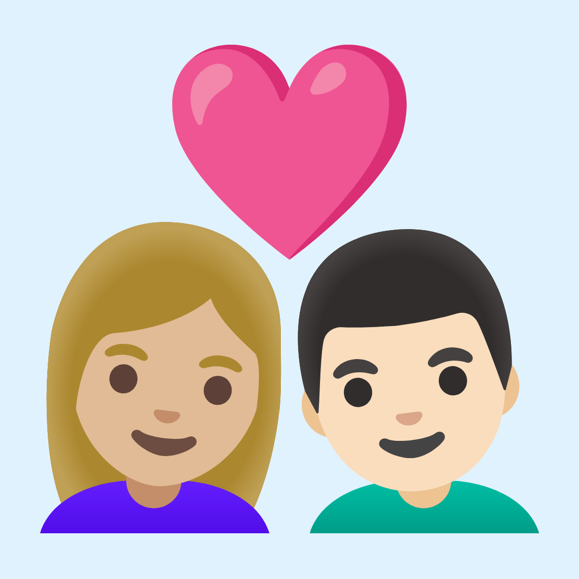 π©πΌββ€οΈβπ¨π» Couple with heart: woman, man, medium-light skin tone, light skin tone