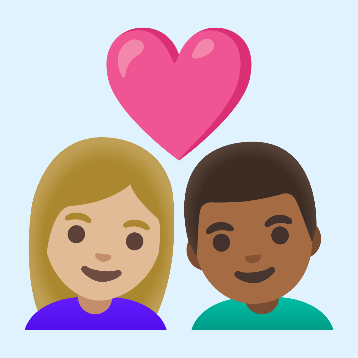π©πΌββ€οΈβπ¨πΎ Couple with heart: woman, man, medium-light skin tone, medium-dark skin tone