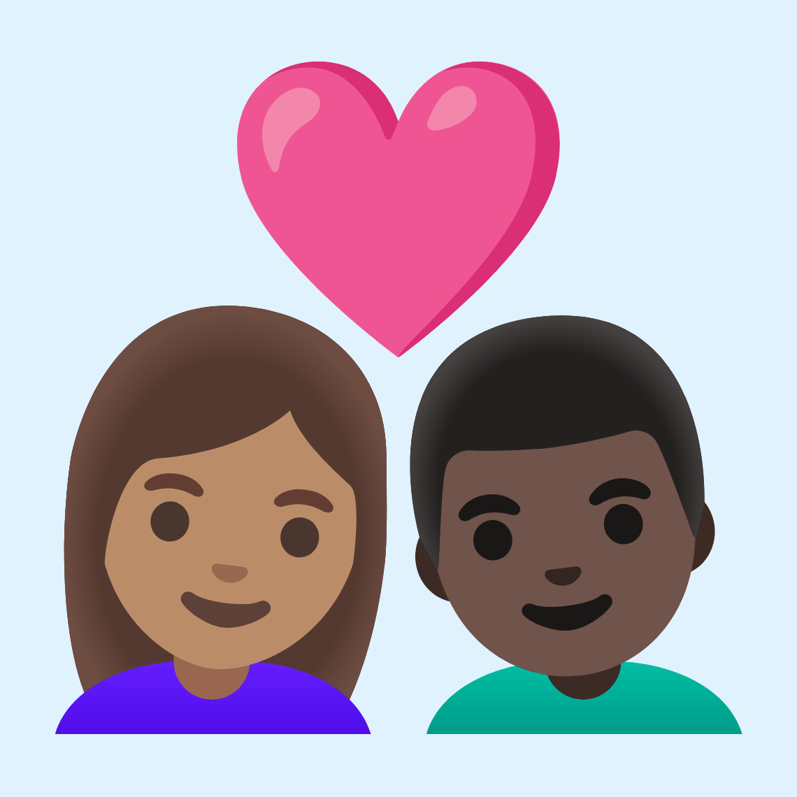 π©π½ββ€οΈβπ¨πΏ Couple with heart: woman, man, medium skin tone, dark skin tone