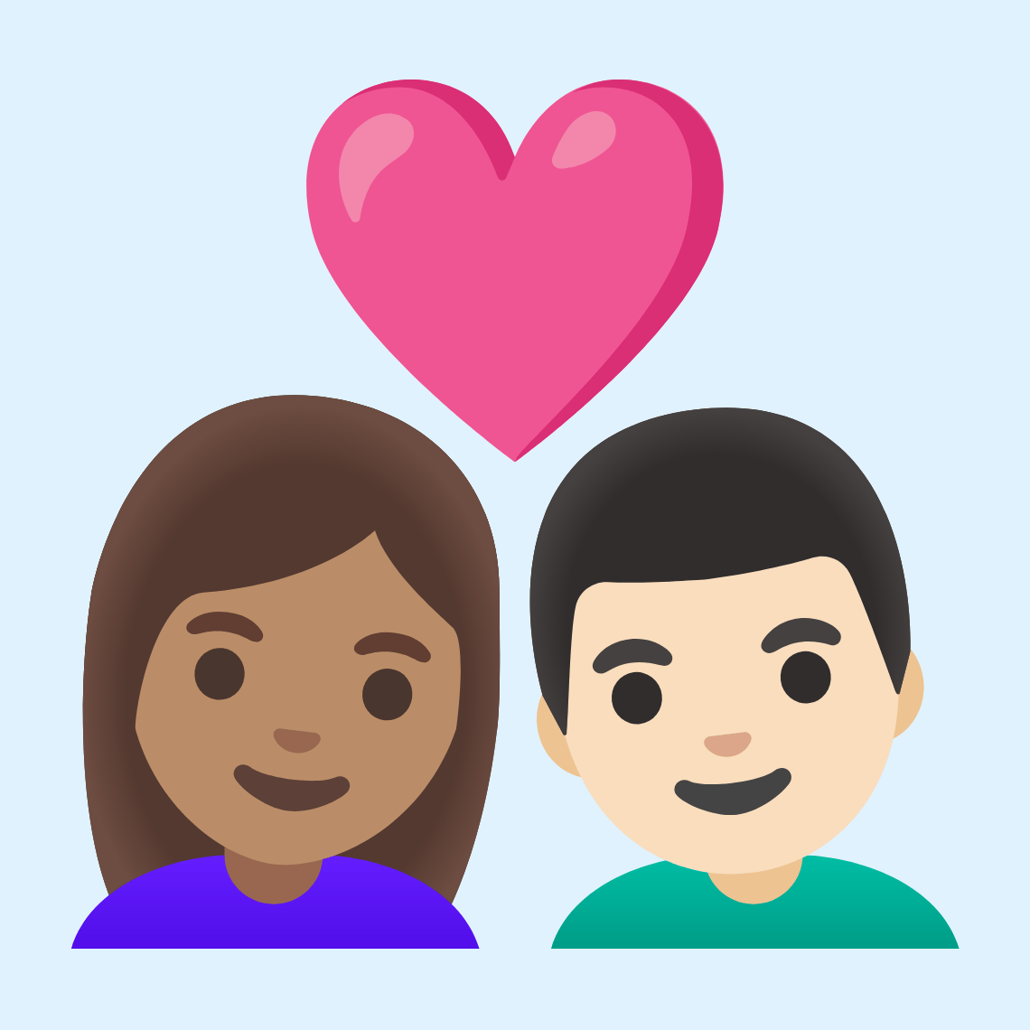 π©π½ββ€οΈβπ¨π» Couple with heart: woman, man, medium skin tone, light skin tone