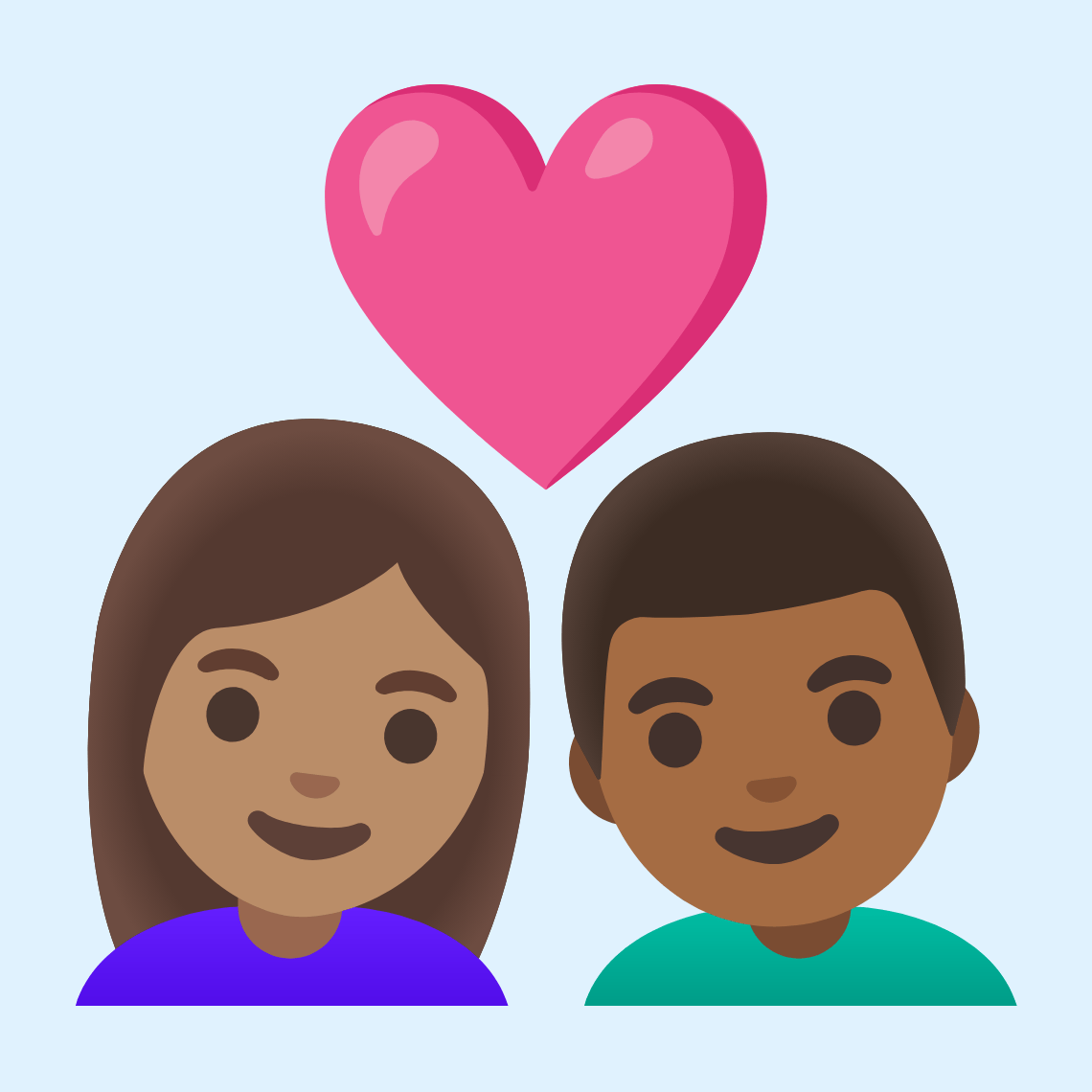 π©π½ββ€οΈβπ¨πΎ Couple with heart: woman, man, medium skin tone, medium-dark skin tone