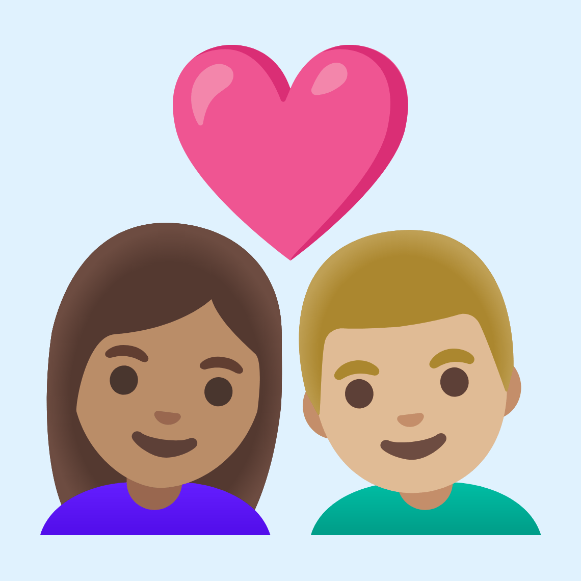 π©π½ββ€οΈβπ¨πΌ Couple with heart: woman, man, medium skin tone, medium-light skin tone