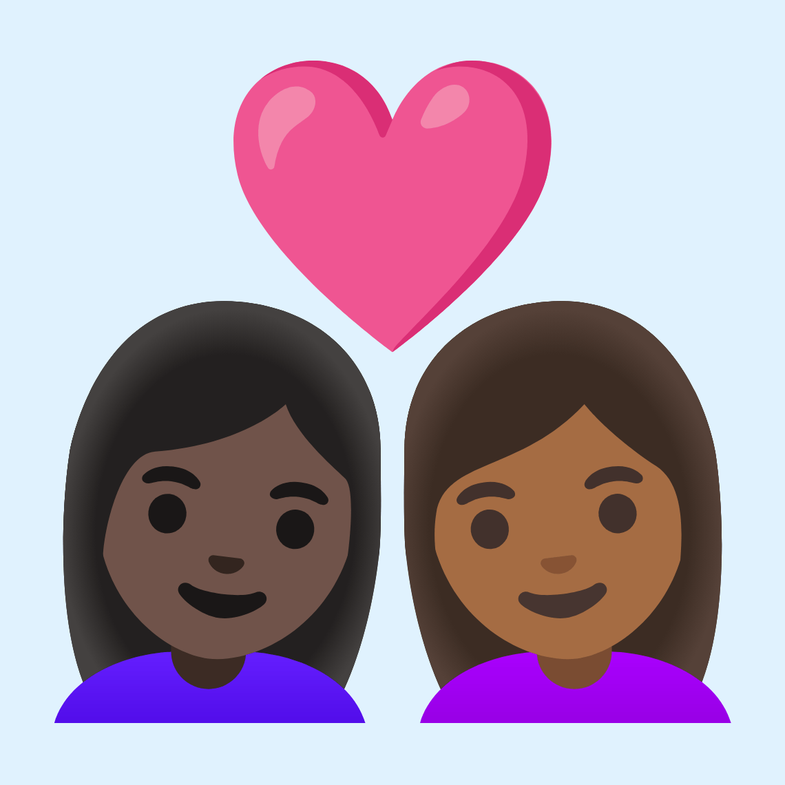 π©πΏββ€οΈβπ©πΎ Couple with heart: woman, woman, dark skin tone, medium-dark skin tone