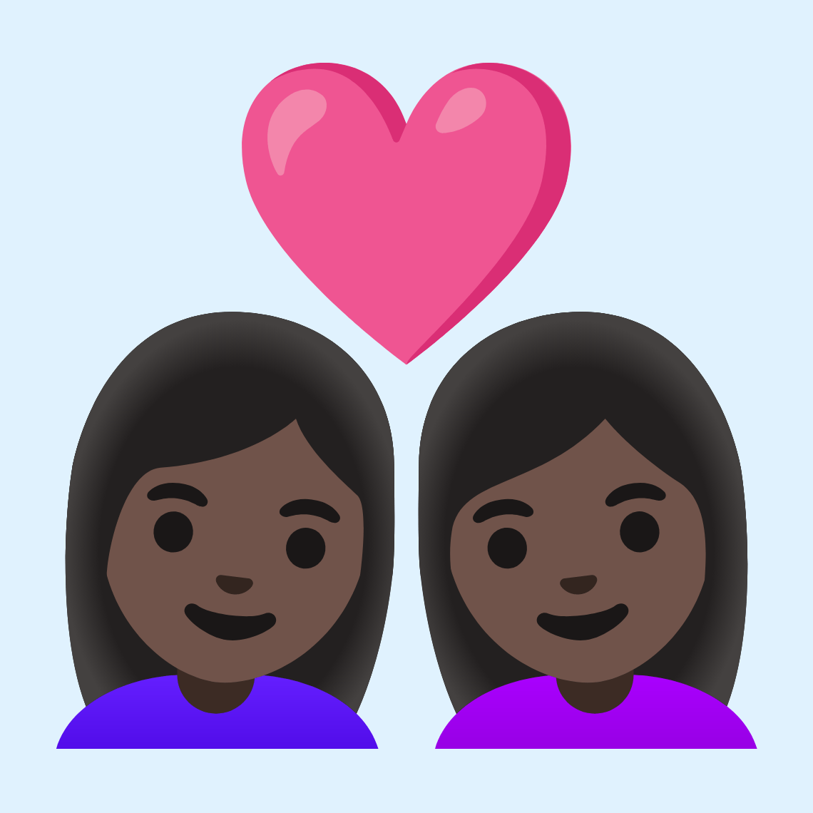 π©πΏββ€οΈβπ©πΏ Couple with heart: woman, woman, dark skin tone