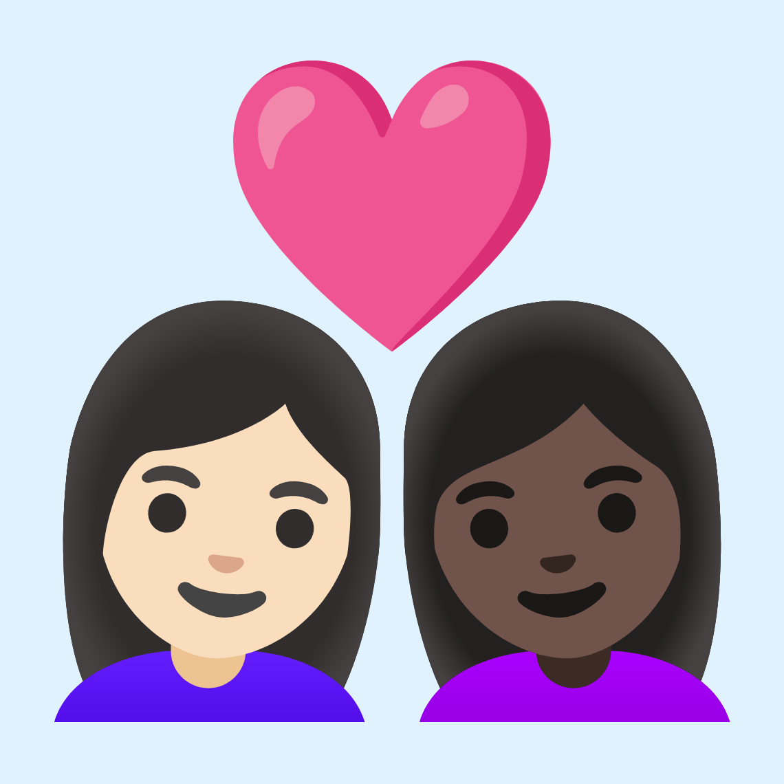 π©π»ββ€οΈβπ©πΏ Couple with heart: woman, woman, light skin tone, dark skin tone