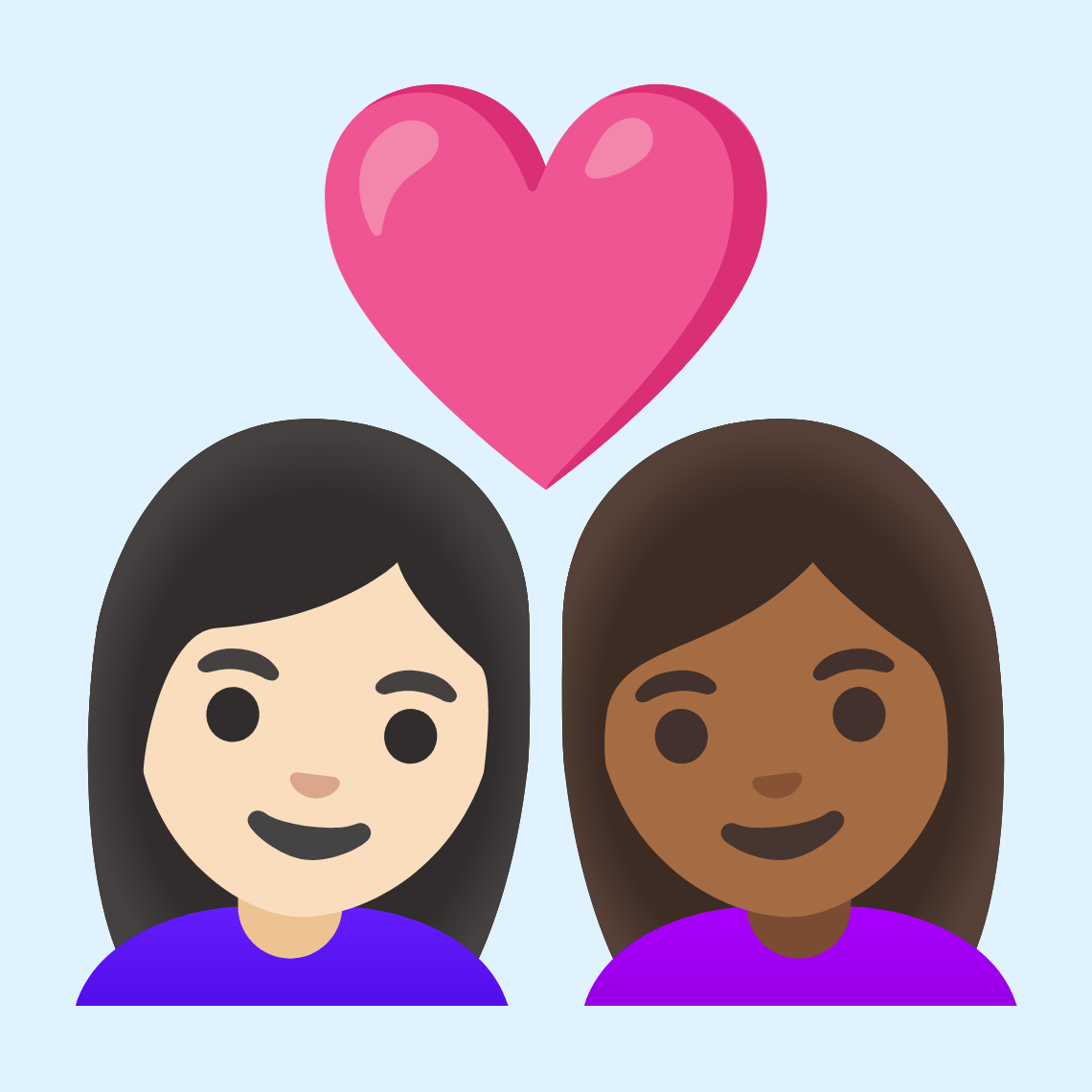 π©π»ββ€οΈβπ©πΎ Couple with heart: woman, woman, light skin tone, medium-dark skin tone