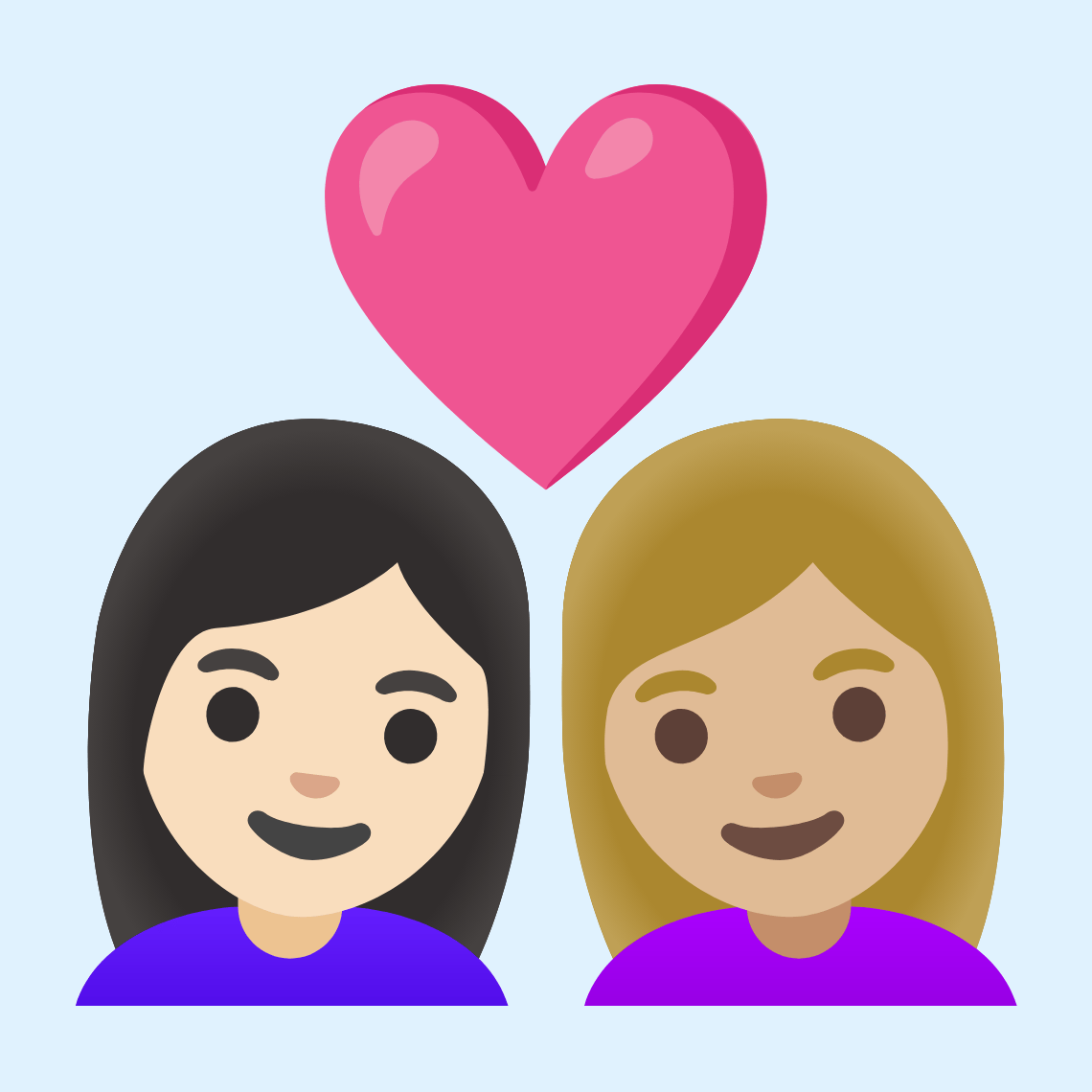 π©π»ββ€οΈβπ©πΌ Couple with heart: woman, woman, light skin tone, medium-light skin tone