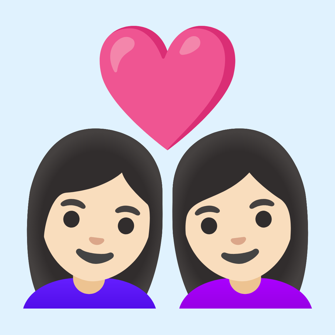 π©π»ββ€οΈβπ©π» Couple with heart: woman, woman, light skin tone