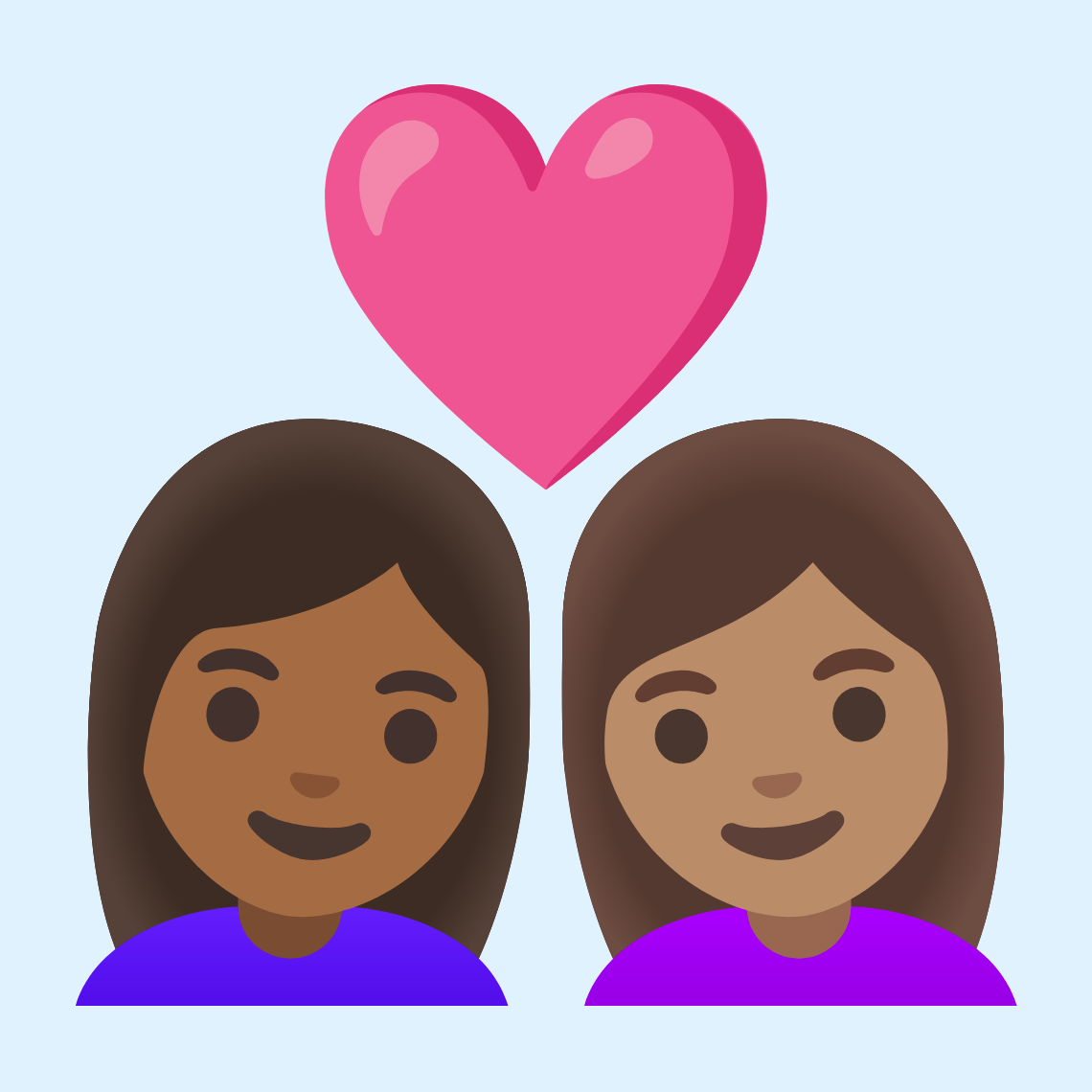 π©πΎββ€οΈβπ©π½ Couple with heart: woman, woman, medium-dark skin tone, medium skin tone