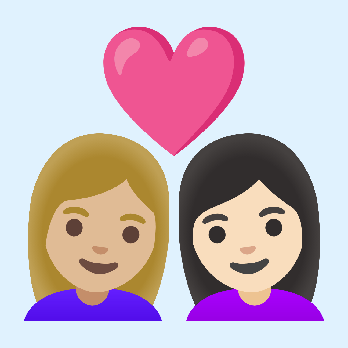 π©πΌββ€οΈβπ©π» Couple with heart: woman, woman, medium-light skin tone, light skin tone