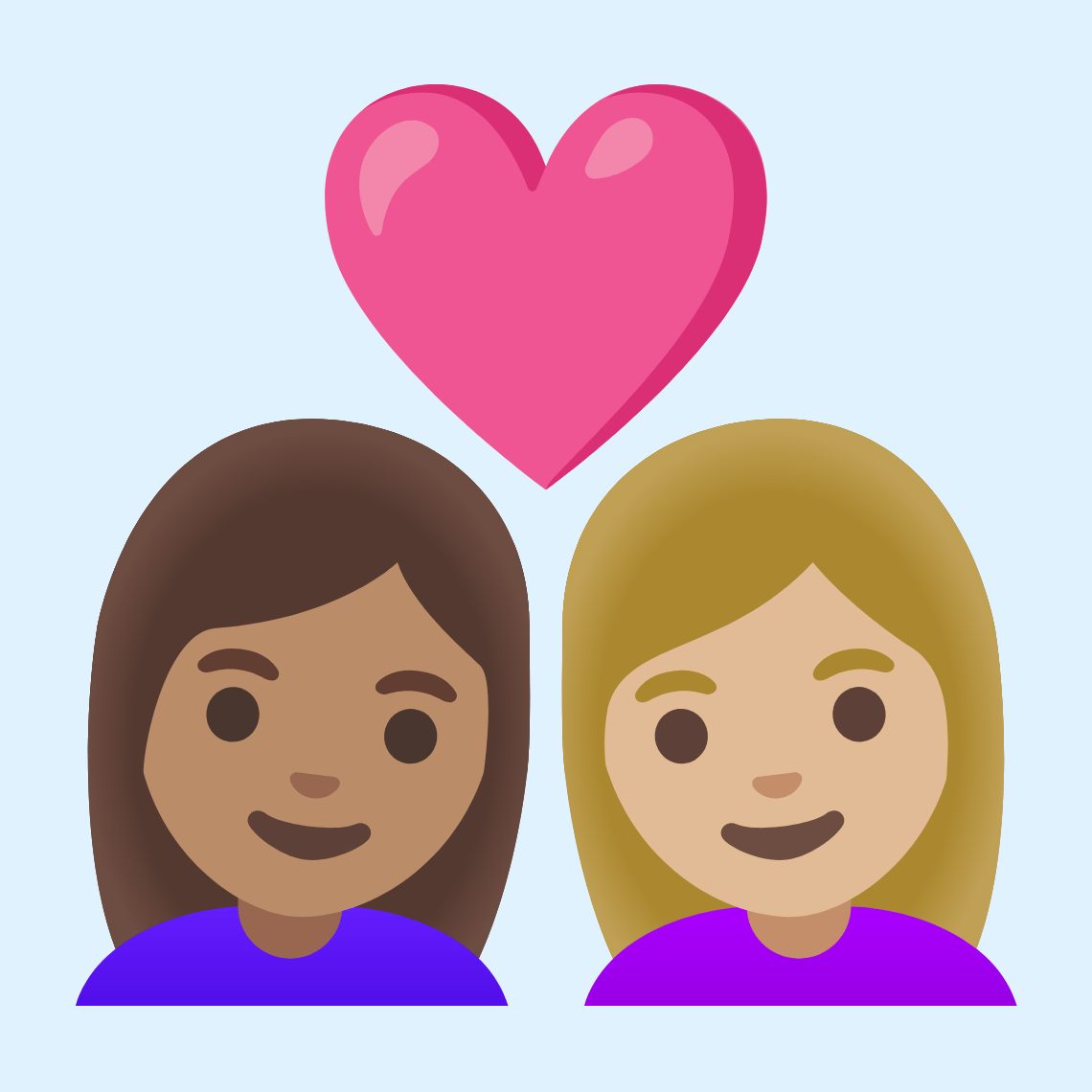 π©π½ββ€οΈβπ©πΌ Couple with heart: woman, woman, medium skin tone, medium-light skin tone