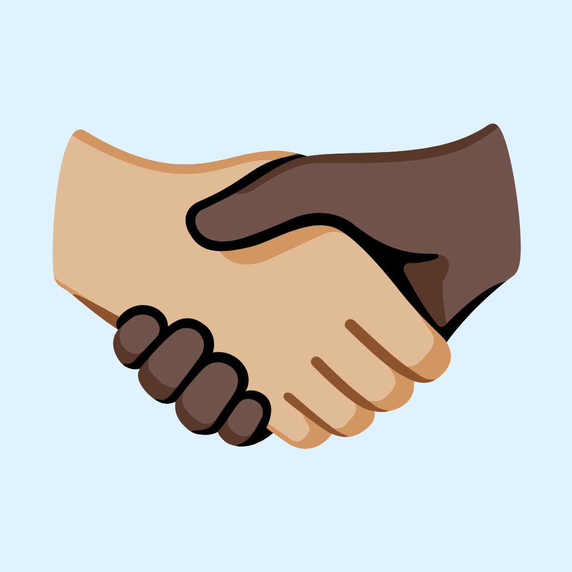🫱🏼‍🫲🏿 Handshake: medium-light skin tone, dark skin tone