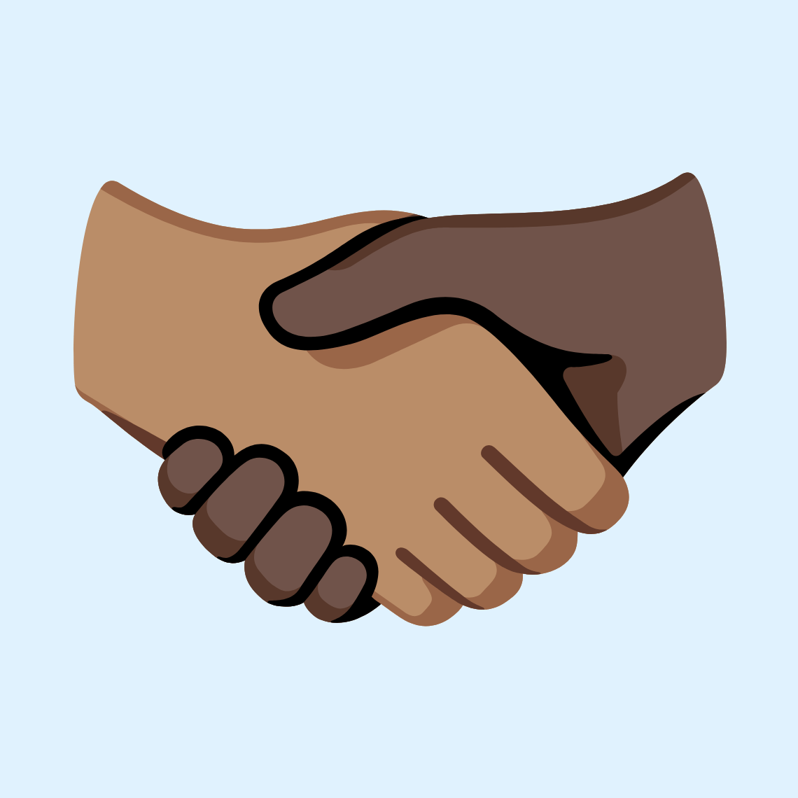 🫱🏽‍🫲🏿 Handshake: medium skin tone, dark skin tone