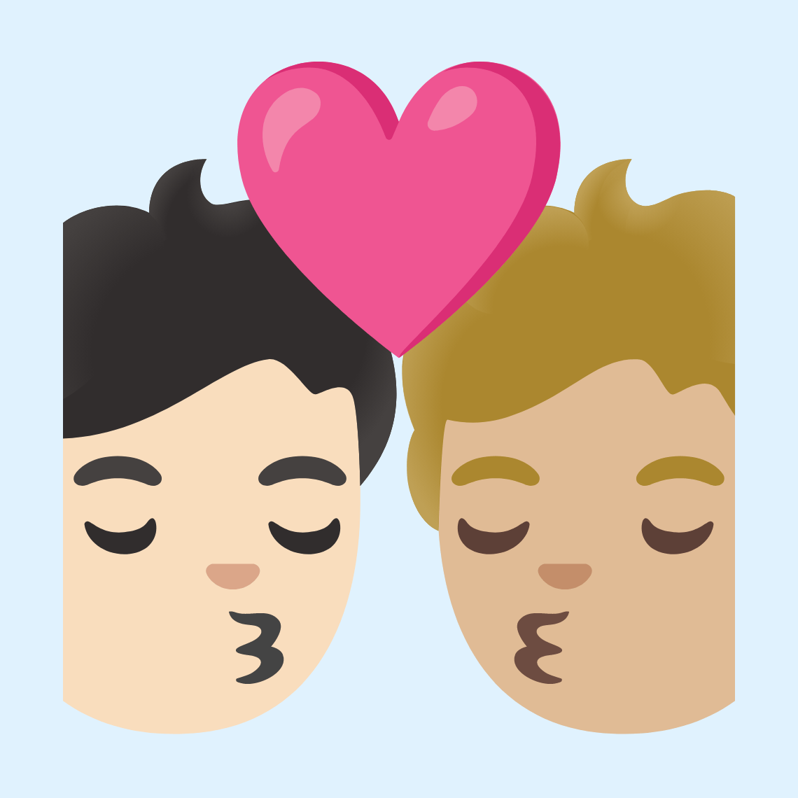 🧑🏻❤️💋🧑🏼 Poljubac: odrasla osoba, odrasla osoba, svijetla boja kože i svijetlo maslinasta boja kože