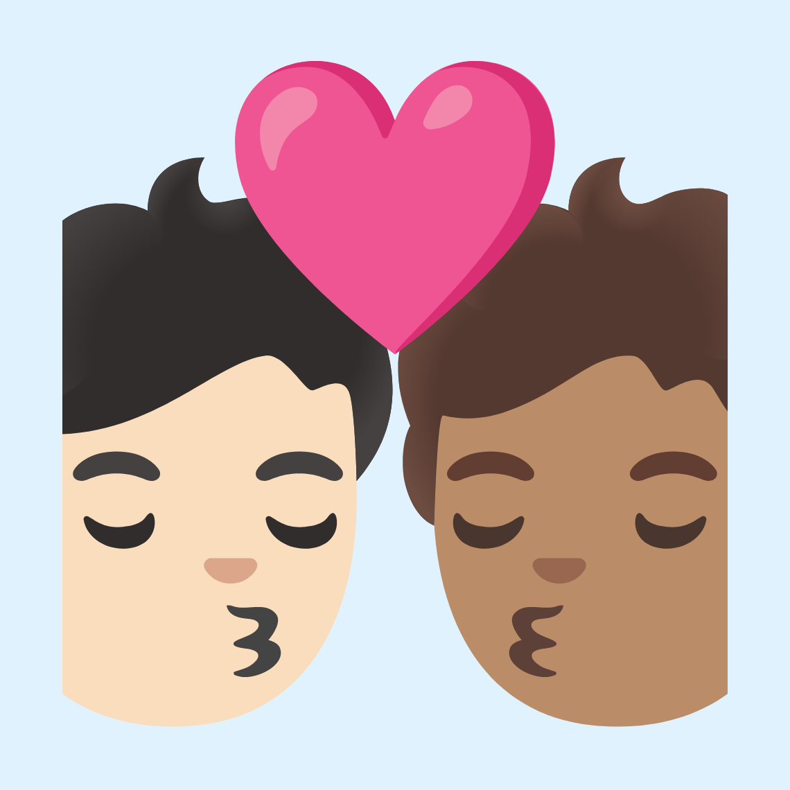 π§π»ββ€οΈβπβπ§π½ Kiss: person, person, light skin tone, medium skin tone