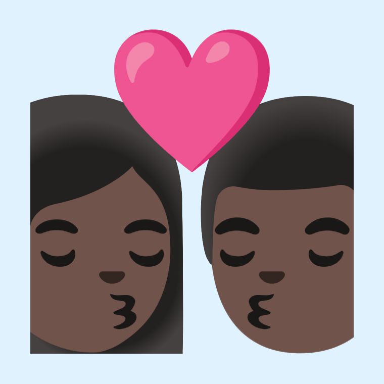 Emoji 👩🏿 ️💋👨🏿 Kiss: woman, man, dark skin tone: Meaning and Details