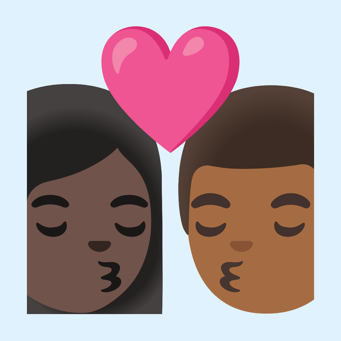👩🏿‍❤️‍💋‍👨🏾 Kiss: woman, man, dark skin tone, medium-dark skin tone