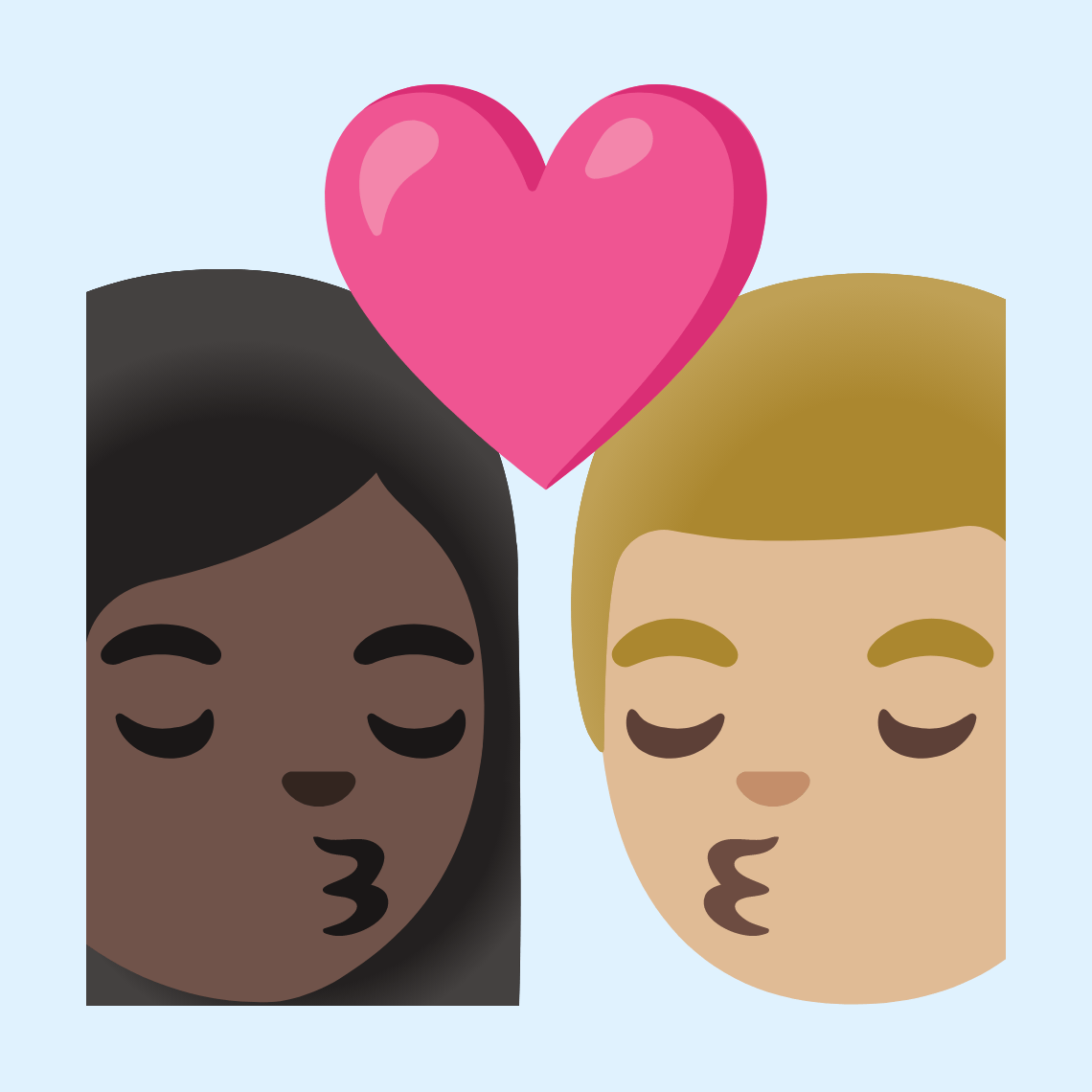 π©πΏββ€οΈβπβπ¨πΌ Kiss: woman, man, dark skin tone, medium-light skin tone