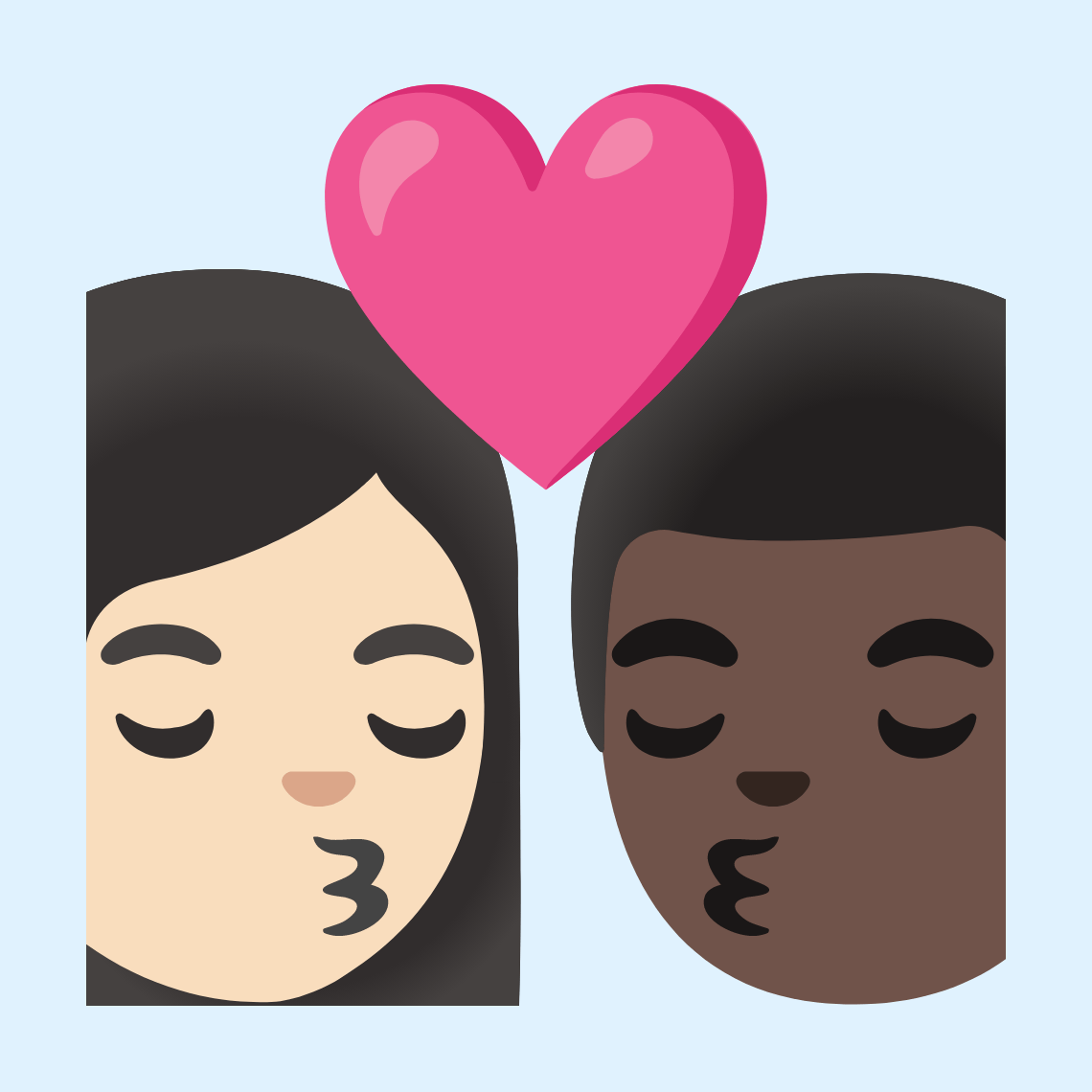 👩🏻‍❤️‍💋‍👨🏿 Kiss: woman, man, light skin tone, dark skin tone