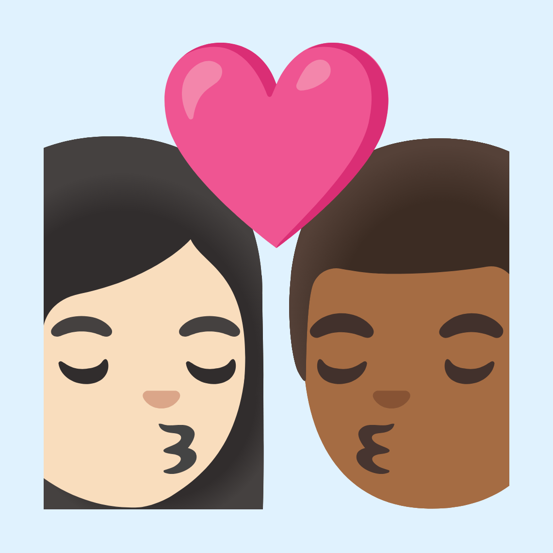 π©π»ββ€οΈβπβπ¨πΎ Kiss: woman, man, light skin tone, medium-dark skin tone