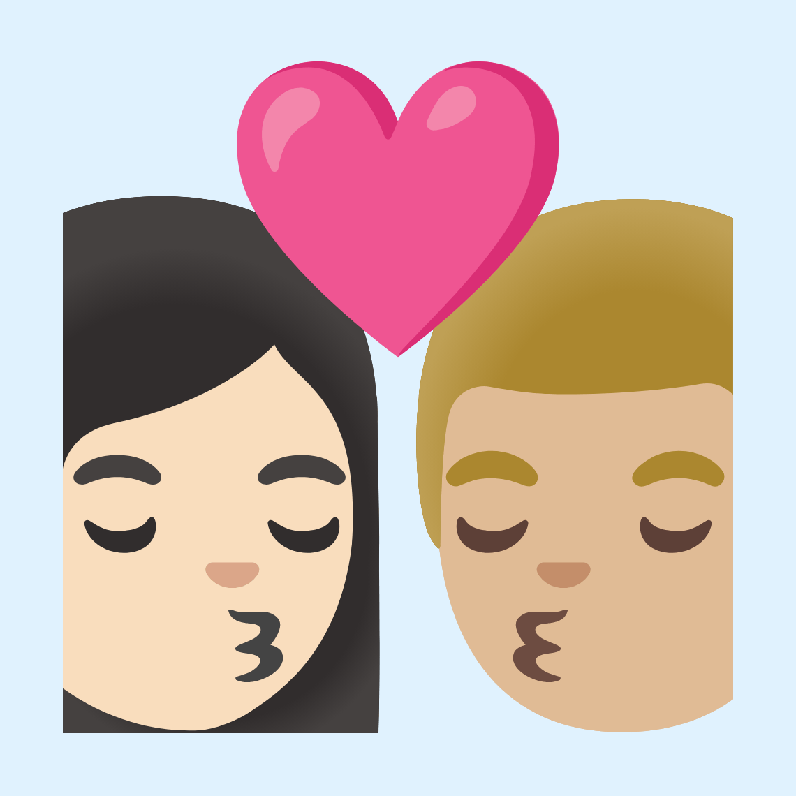π©π»ββ€οΈβπβπ¨πΌ Kiss: woman, man, light skin tone, medium-light skin tone