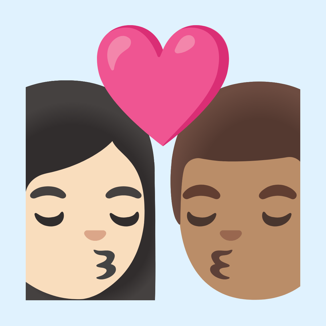 π©π»ββ€οΈβπβπ¨π½ Kiss: woman, man, light skin tone, medium skin tone