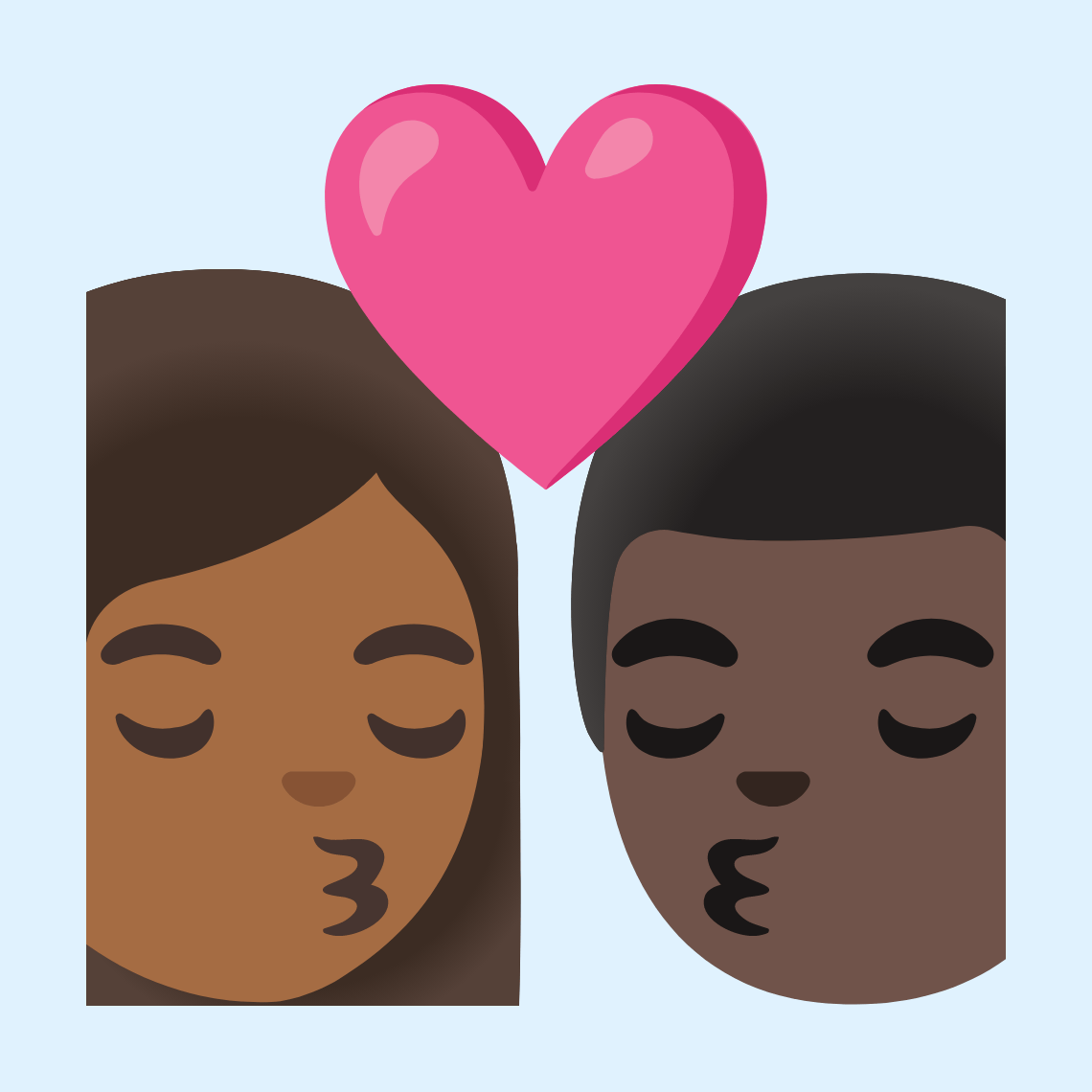 👩🏾‍❤️‍💋‍👨🏿 Kiss: woman, man, medium-dark skin tone, dark skin tone