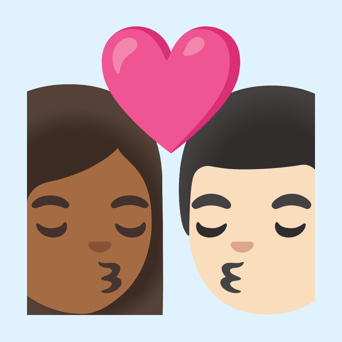 π©πΎββ€οΈβπβπ¨π» Kiss: woman, man, medium-dark skin tone, light skin tone
