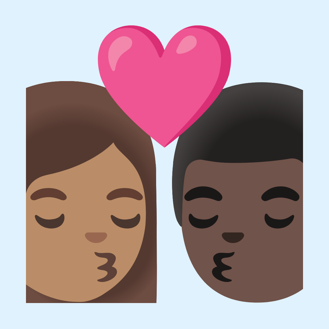 👩🏽❤️💋👨🏿 Poljubac: žena, muškarac, maslinasta boja kože i tamno smeđa boja kože