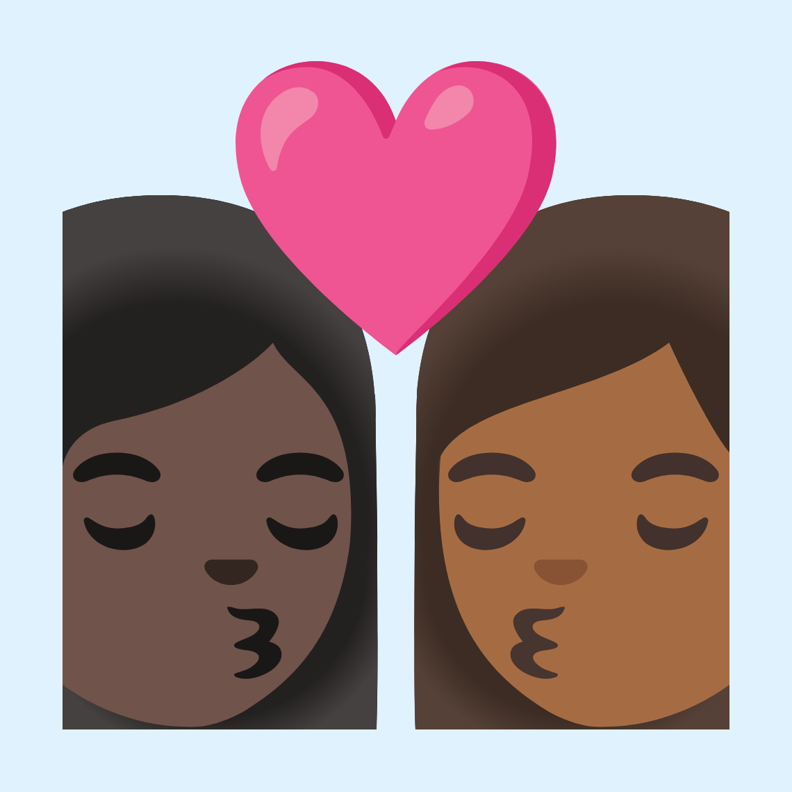 π©πΏββ€οΈβπβπ©πΎ Kiss: woman, woman, dark skin tone, medium-dark skin tone