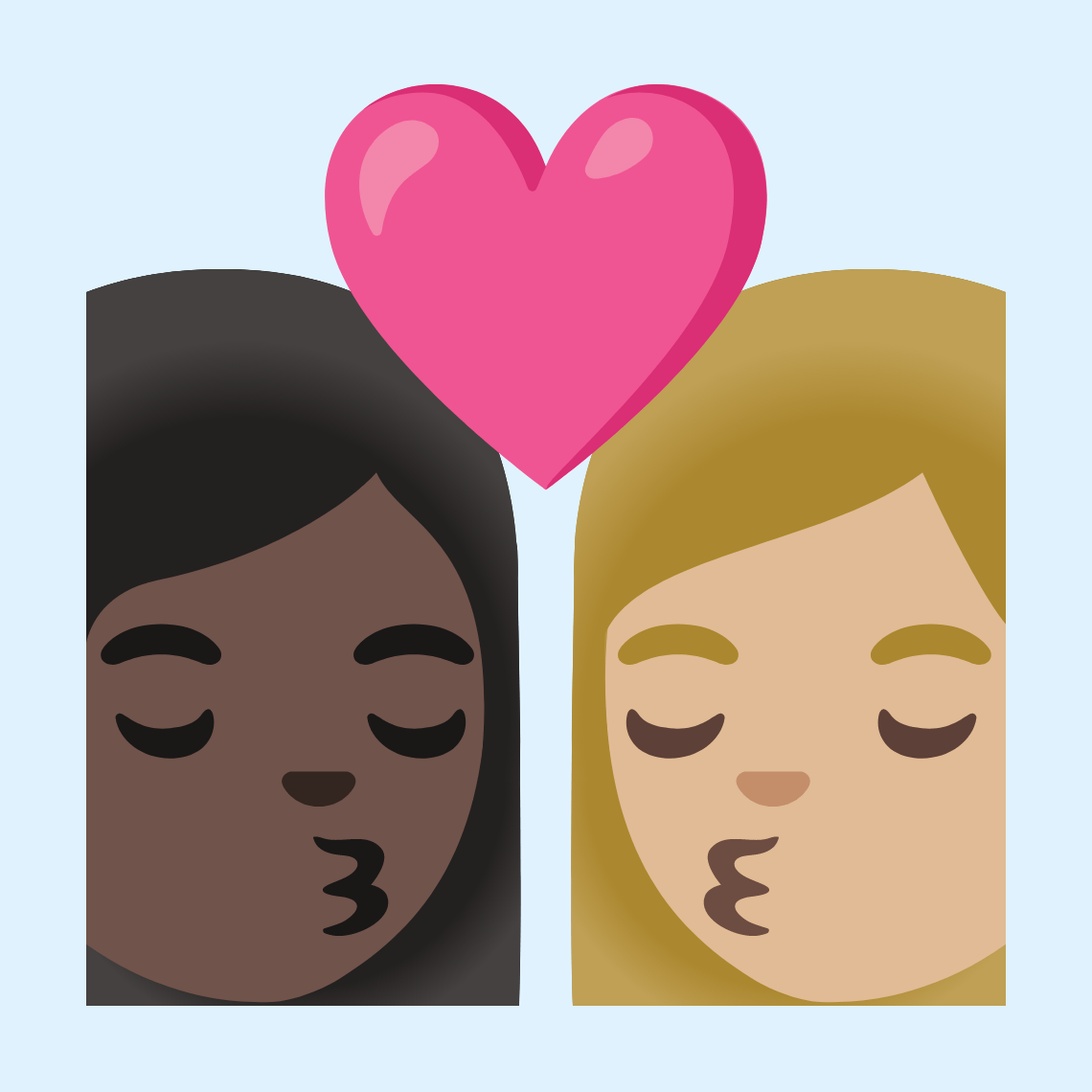 π©πΏββ€οΈβπβπ©πΌ Kiss: woman, woman, dark skin tone, medium-light skin tone