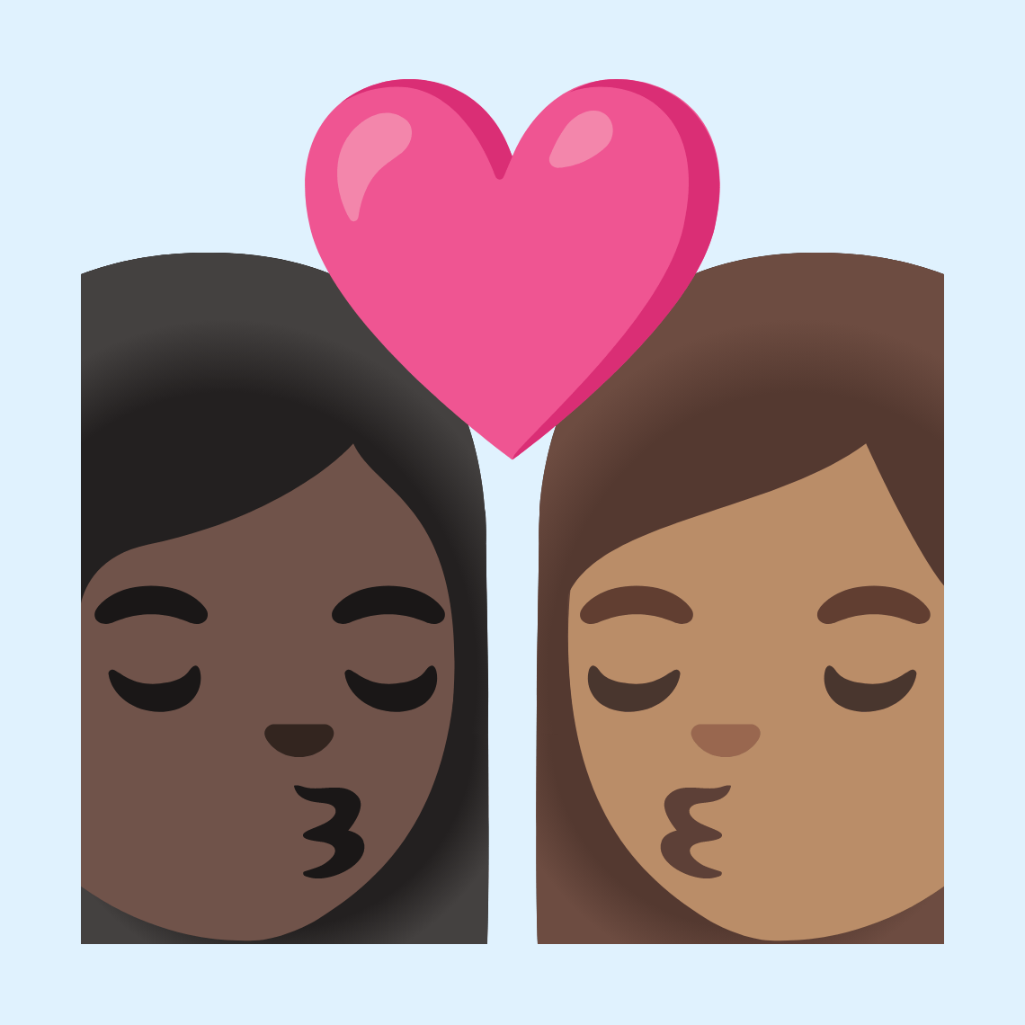 π©πΏββ€οΈβπβπ©π½ Kiss: woman, woman, dark skin tone, medium skin tone