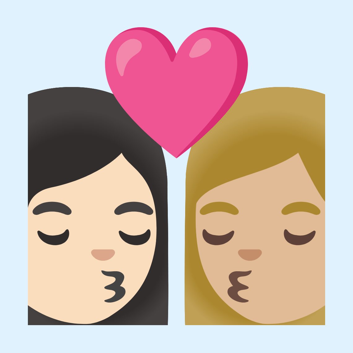 π©π»ββ€οΈβπβπ©πΌ Kiss: woman, woman, light skin tone, medium-light skin tone